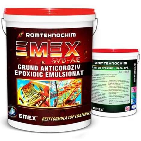 Pachet Grund Epoxidic Anticoroziv Emulsionat ?Emex WD-AE? - Galben - Bid. 10 Kg + Intaritor 0.8